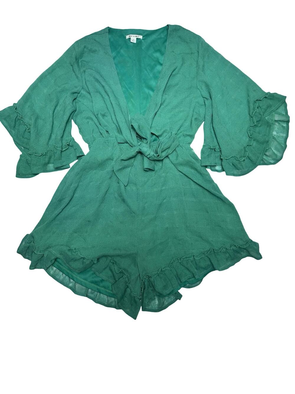 Miami Emerald Ruffle Tie-Front Cut Out Romper Size Medium